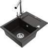 Mexen Enzo 1-compartment granite sink with a drip tray and kitchen mixer tap Duero, Black/Gold metallic - 6506-75-671600-00