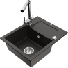 Mexen Enzo granite kitchen sink 1-bowl with drainer and kitchen faucet Duero, black/gold metallic - 6506-75-671600-00