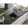 Mexen Enzo granite sink 1-bowl with drainer and kitchen faucet Duero, black/golden metallic - 6506-75-671600-50