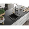 Mexen Enzo granite single-bowl sink with drainer and Duero kitchen faucet, black/gold metallic - 6506-75-671600-50-B