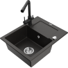 Mexen Enzo 1-compartment granite sink with a drip tray and kitchen mixer tap Duero, Black/Gold metallic - 6506-75-671600-70