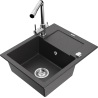 Mexen Enzo granite 1-bowl sink with drainer and kitchen faucet Duero, black speckled - 6506-76-671600-00