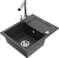 Mexen Enzo granite kitchen sink with 1 bowl, drainer, and Duero kitchen tap, speckled black - 6506-76-671600-00