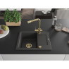 Mexen Enzo 1-bowl granite sink with drainer and Duero kitchen faucet, speckled black - 6506-76-671600-50