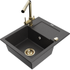 Mexen Enzo 1-bowl granite sink with drainer and Duero kitchen faucet, speckled black - 6506-76-671600-50