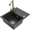 Mexen Enzo 1-compartment granite sink with a drip tray and kitchen mixer tap Duero, spotted black - 6506-76-671600-50