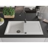Mexen Leo granite 1-bowl sink with drainer and Telma kitchen faucet, white - 6501-20-670200-70