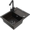 Mexen Enzo 1-bowl granite sink with drainer and Duero kitchen faucet, speckled black - 6506-76-671600-70-B