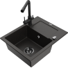 Mexen Enzo granite sink 1-bowl with drainer and Duero kitchen faucet, black speckled - 6506-76-671600-70-B