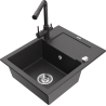 Mexen Enzo granite kitchen sink 1-bowl with drainer and Duero kitchen faucet, black speckled - 6506-76-671600-76
