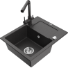 Mexen Enzo Granite Kitchen Sink 1-Bowl with Drainer and Duero Kitchen Tap, Black Speckled - 6506-76-671600-76