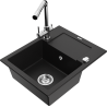 Mexen Enzo 1-compartment granite sink with a drip tray and kitchen mixer tap Duero, Black - 6506-77-671600-00