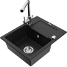 Mexen Enzo granite sink 1-bowl with drainer and Duero kitchen tap, black - 6506-77-671600-00