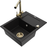 Mexen Enzo granite kitchen sink, 1-bowl with drainer and Duero kitchen faucet, black - 6506-77-671600-50