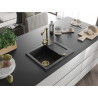 Mexen Enzo 1-bowl granite sink with drainer and Duero kitchen faucet, black - 6506-77-671600-50