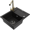 Mexen Enzo granite single-bowl sink with drainer and Duero kitchen faucet, black - 6506-77-671600-50-B