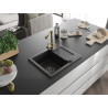Mexen Enzo 1-bowl granite sink with drainer and Duero kitchen faucet, black - 6506-77-671600-50-B