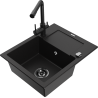 Mexen Enzo 1-bowl Granite Sink with Drainer and Duero Kitchen Faucet, Black - 6506-77-671600-70-B