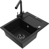 Mexen Enzo granite kitchen sink 1-bowl with drainer and kitchen faucet Duero, black - 6506-77-671600-70-B