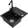Mexen Enzo granite kitchen sink 1-bowl with drainer and Duero kitchen tap, black - 6506-77-671600-70