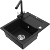 Mexen Enzo granite sink 1-bowl with drainer and Duero kitchen faucet, black - 6506-77-671600-70