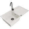 Mexen Leo granite 1-bowl sink with drainer and Telma kitchen faucet, white - 6501-20-670200-70