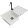 Mexen Leo granite kitchen sink with single bowl, drainer, and Telma faucet, white - 6501-20-670200-70