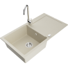 Mexen Leo 1-compartment granite sink with a drip tray and kitchen mixer tap Telma, Beige - 6501-69-670200-00