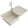 Mexen Leo granite kitchen sink 1-bowl with drainer and Telma kitchen tap, beige - 6501-69-670200-00