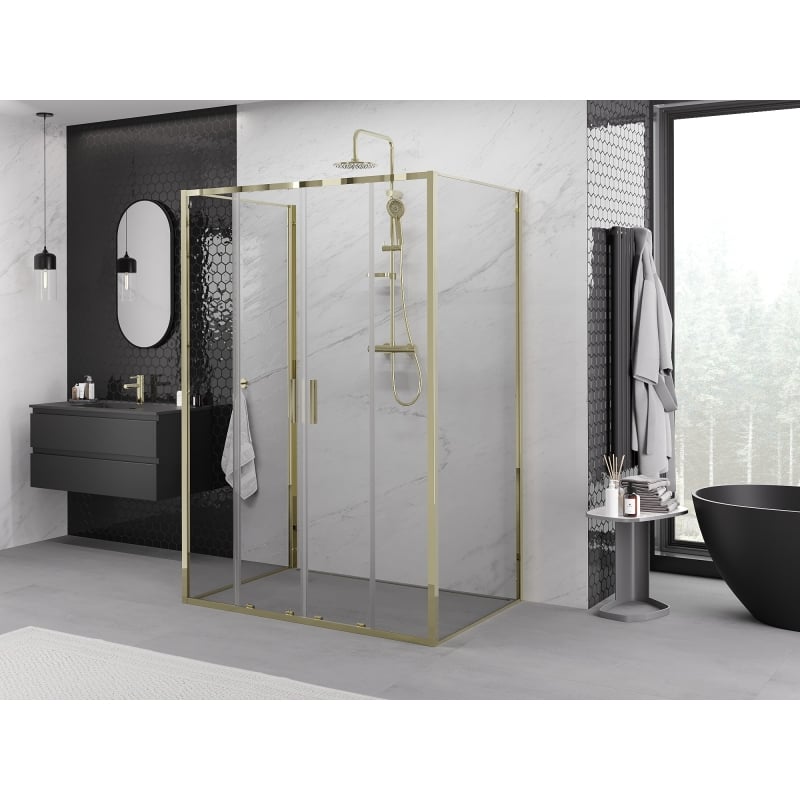 Mexen Exo-3S 3-wall sliding shower cabin 130 x 70 cm, transparent, gold - 8152-130-070-50-00-3S