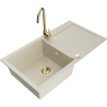 Mexen Leo 1-compartment granite sink with a drip tray and kitchen mixer tap Telma, Beige - 6501-69-670200-50