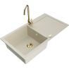 Mexen Leo granite kitchen sink 1-bowl with drainer and Telma faucet, beige - 6501-69-670200-50