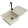 Mexen Leo granite kitchen sink 1-bowl with drainer and kitchen faucet Telma, beige - 6501-69-670200-70