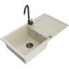 Mexen Leo granite sink 1-bowl with drainer and kitchen faucet Telma, beige - 6501-69-670200-70
