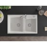 Mexen Tomas granite sink 2-bowl 800 x 500 mm, white, chrome siphon - 6516802000-20