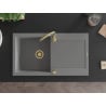 Mexen Leo granite kitchen sink 1-bowl with drainer and Telma kitchen faucet, gray - 6501-71-670200-50
