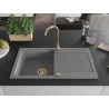 Mexen Leo 1-bowl granite sink with drainer and Telma kitchen tap, grey - 6501-71-670200-50