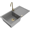 Mexen Leo 1-compartment granite sink with a drip tray and kitchen mixer tap Telma, Grey - 6501-71-670200-50