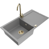 Mexen Leo granite kitchen sink 1-bowl with drainer and Telma kitchen faucet, gray - 6501-71-670200-50