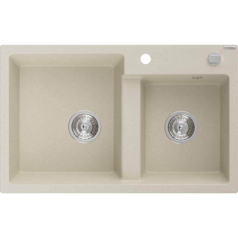 Mexen Tomas granite double-bowl sink 800 x 500 mm, beige, chrome siphon - 6516802000-69