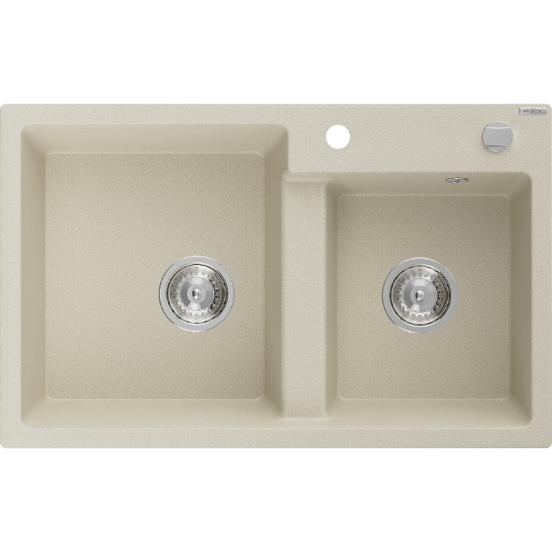 Mexen Tomas granite sink 2-bowl 800 x 500 mm, beige, chrome siphon - 6516802000-69
