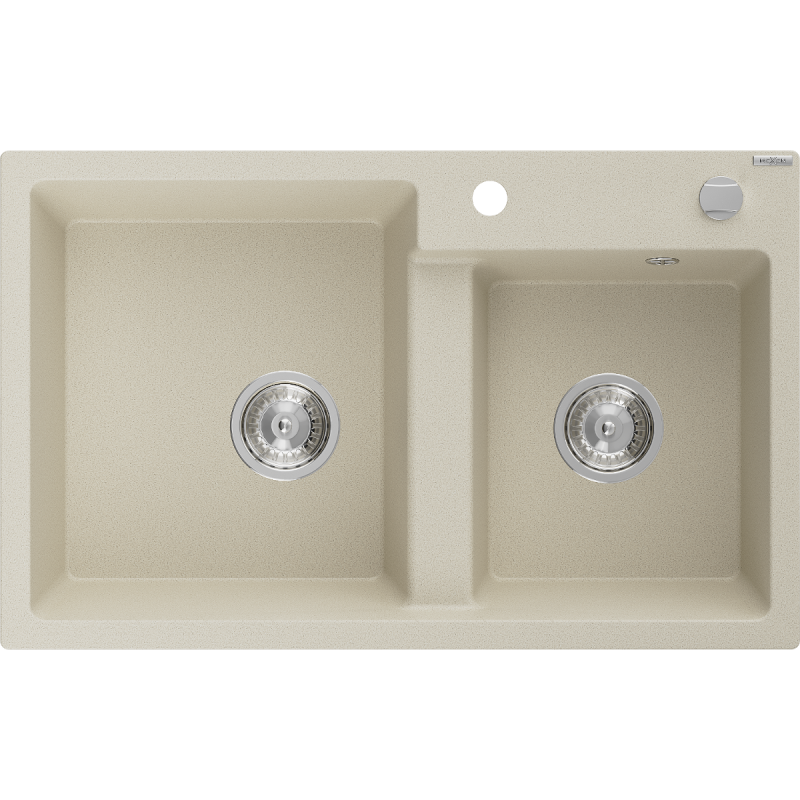 Mexen Tomas granite sink 2-chamber 800 x 500 mm, beige, chrome siphon - 6516802000-69