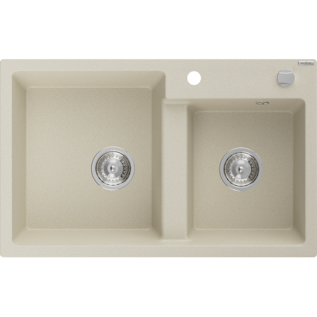Mexen Tomas granite double-bowl sink 800 x 500 mm, beige, chrome siphon - 6516802000-69