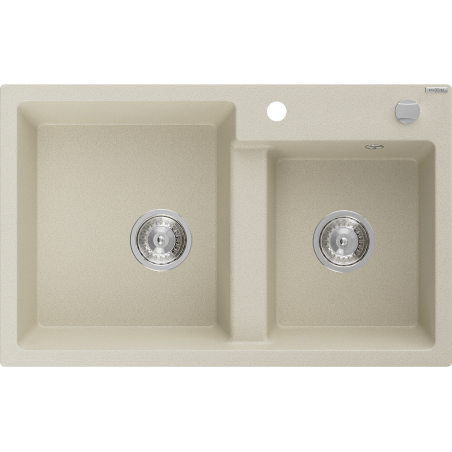 Mexen Tomas granite sink 2-chamber 800 x 500 mm, beige, chrome siphon - 6516802000-69