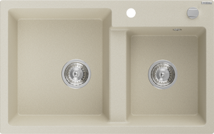 Mexen Tomas granite sink 2-chamber 800 x 500 mm, beige, chrome siphon - 6516802000-69
