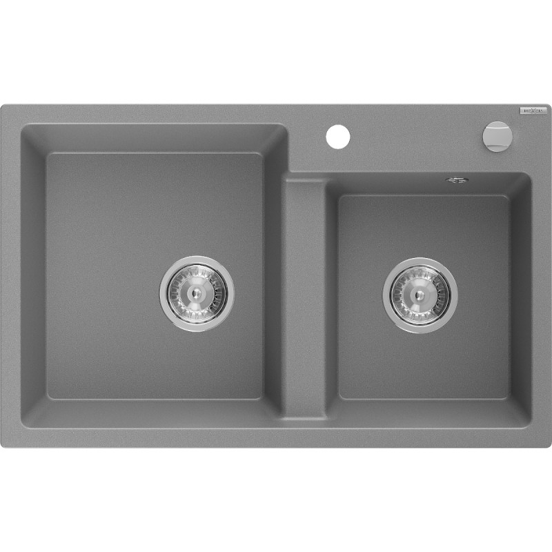 Mexen Tomas 2-Bowl Granite Sink 800 x 500 mm, Gray, Chrome Siphon - 6516802000-71