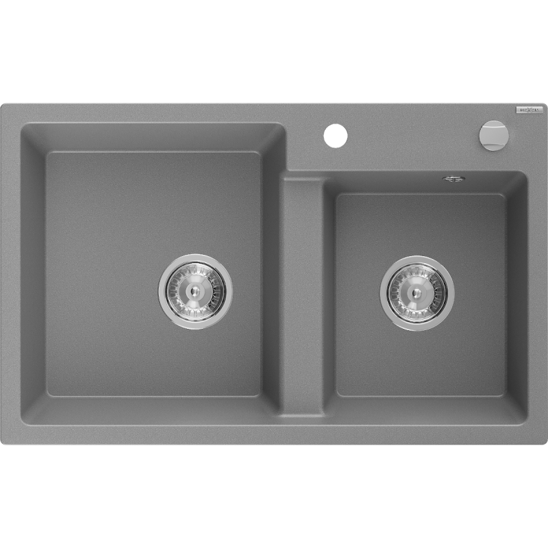 Mexen Tomas 2-compartment granite sink 800 x 500 mm, Grey, siphon Chrome - 6516802000-71