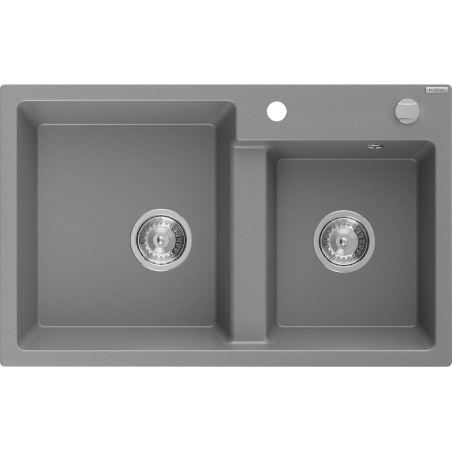 Mexen Tomas granite sink 2-bowl 800 x 500 mm, grey, chrome siphon - 6516802000-71
