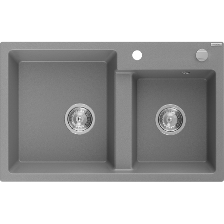 Mexen Tomas granite sink double-bowl 800 x 500 mm, gray, chrome siphon - 6516802000-71
