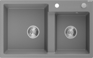 Mexen Tomas granite sink double-bowl 800 x 500 mm, gray, chrome siphon - 6516802000-71